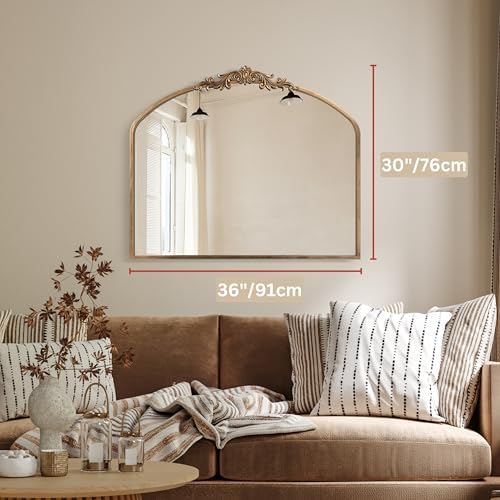 PERFNIQUE Vintage Mirror, 36" X 30" Gold Arched Antique Baroque Mirror - Image 3