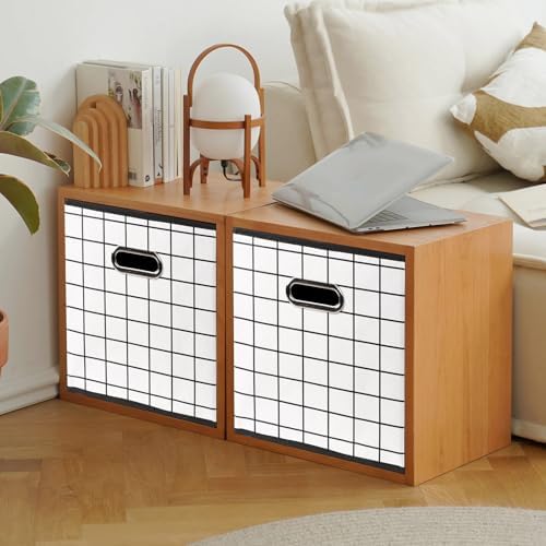 Fabric Cloth Storage Bins,Fabric Cube Organizer with Dual Handles Foldable Cube Storage Baskets for Home Bedroom Storage,Set of 6,(White grid) - Image 5