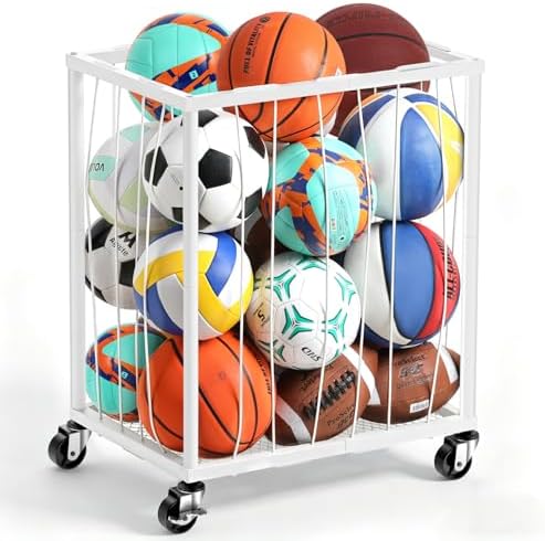 TomCare Garage Ball Storage Rack, Rolling Sports Cart with Lockable Wheels by TomCare