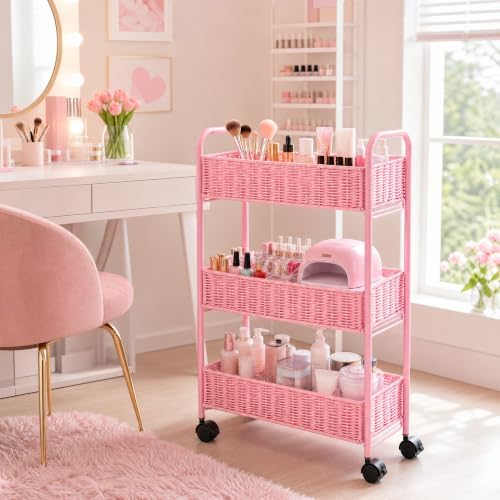 FOCHIER F Utility Slim Storage Cart,3-Tier Rolling Kitchen Office Laundry Room Cart with Wheels,Mobile Shelving Unit Organizer for Living Room,Bathroom, Baby Diaper,Art,Dining Room Narrow Places by FOCHIERF