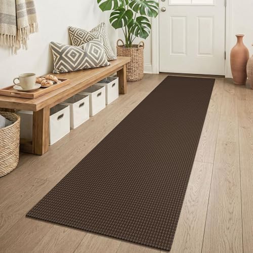 KOZYFLY Runners for Hallways 2x6 ft Washable Kitchen Runner Non Slip Rubber Backed Hall Runners Cotton Entryway Runner Rugs Floor Carpet for Indoor Backdoor Bedroom Kitchen, Brown/Dark Brown by KOZYFLY