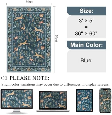 DUKINO 3x5 Rug, Washable Animal Area Rug for Bedroom Non Slip, Blue - Image 2