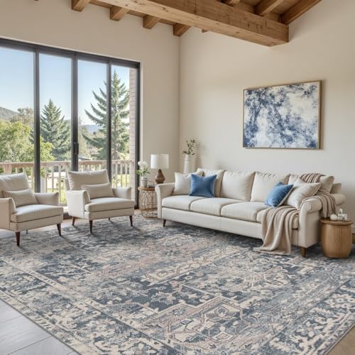 Rugxara Blue 8x10 Area Rugs for Living Room Bedroom Large Washable Rug - Image 3