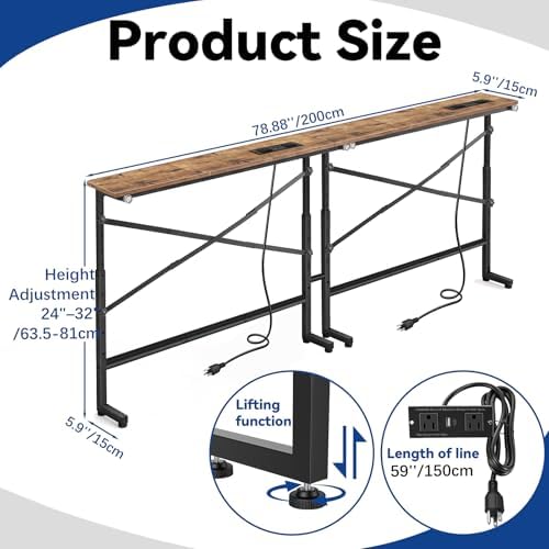 78.8 Inch Behind Couch Table with 2 AC Outlet, Narrow Console Table - Image 2