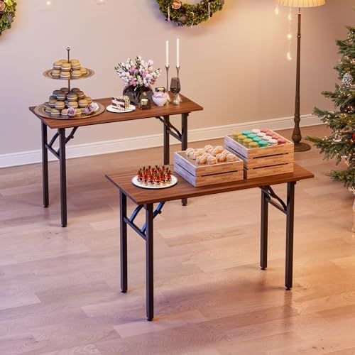 TEMI Small Computer Desk Folding Table - 43.3" Foldable Office Desk, No Assembly, Perfect for Small Spaces in Bedroom, Dorm, or Apartment, Portable Mini Desk or Study Table with Compact Design, Walnut - Image 2