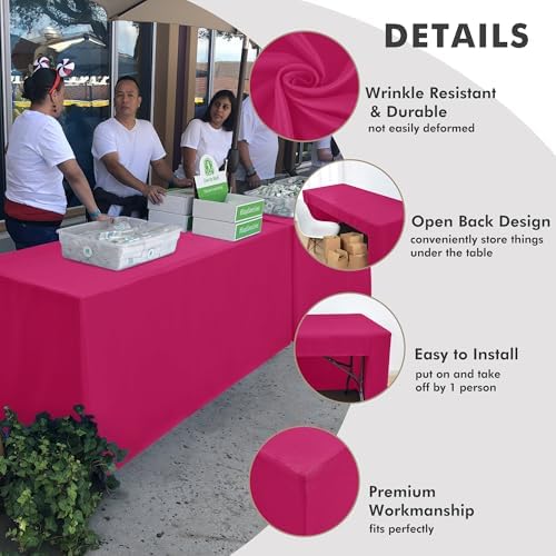 Nasitos 2 Pack Fuchsia Fitted Tablecloth Rectangular for 6 Foot Tables Trade Show-Open Back Tablecloth Washable and Wrinkle Resistant Fabric Table Cloth for Weddings, Parties, Buffet, Baby Shower - Image 3