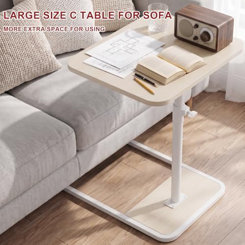 GOYLSER Large C Shaped End Table for Couch, Height Adjustable Rotatable Couch Tray Tables Sofa Table Tv Trays for Bedroom, Natural Wooden Swivel Side Table for Small Spaces - Image 4