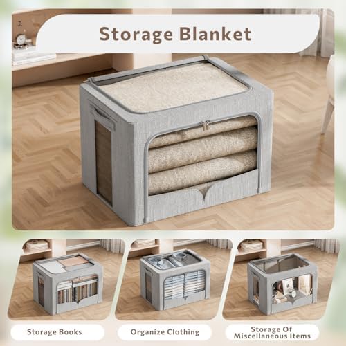FHSQX 3 Pack Clothes Storage Bins with Metal Frame-36L - Image 2