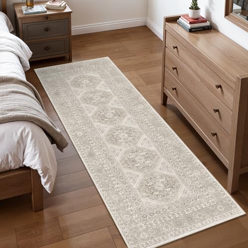 Ksrau 2x6 Runner Rug Washable Vintage: Non Slip Long Kitchen Runners Beige - Image 2