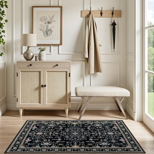 2x3 Area Rugs Living Room: Washable Vintage Rug for Bedroom Black - Image 5