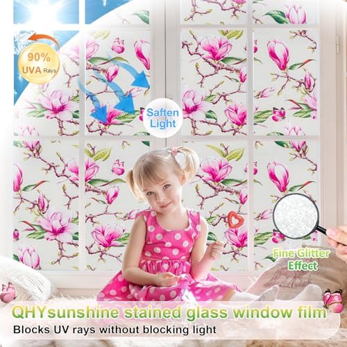 Window Privacy Film Stain Glass Window Film Rainbow Window Film Window clings Non-Adhesive Reusable Decorative for Room (Frosted Magnolia, 35.4 X 78.7 in) - Image 2