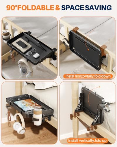 Foldable Bedside Shelf for Dorm Room Bunk Bed, Clip On Bed Tray - Image 2