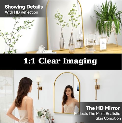 30x20 Bathroom Mirror Arch Wall Mounted/Against Aluminum Frame Gold - Image 4