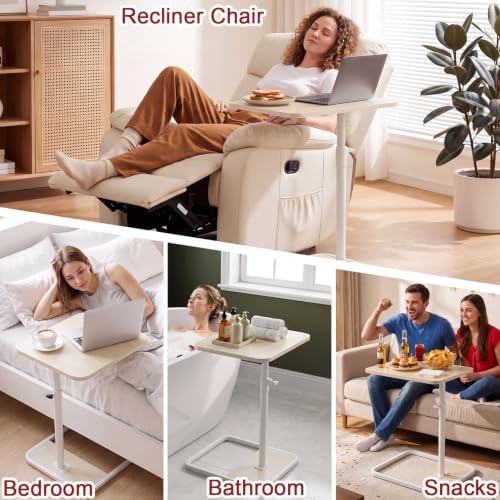 GOYLSER Large C Shaped End Table for Couch, Height Adjustable Rotatable Couch Tray Tables Sofa Table Tv Trays for Bedroom, Natural Wooden Swivel Side Table for Small Spaces - Image 5