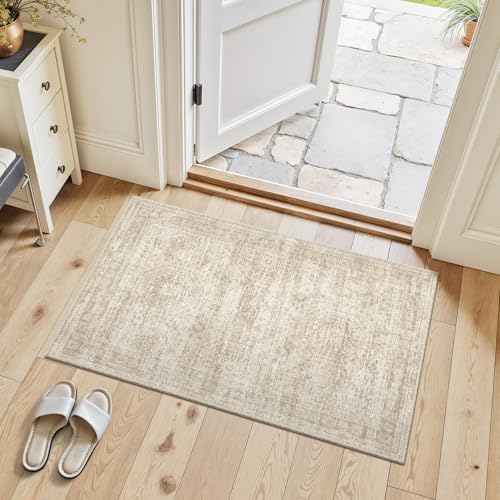 Soalmost 2x3 Washable Rugs for Kitchen, Entryway, Small Area Rug Beige - Image 3