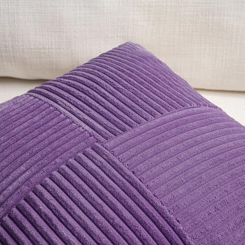 Fancy Homi Set of 2, Purple Patchwork Corduroy Decorative Soft Striped Modern Accent Cushion Case Farmhouse Boho Neutral Throw Pillow Covers for Chair Couch Bed Sofa Living Room 28x20 Inch - Image 3