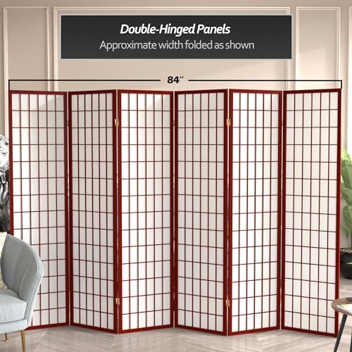 Red Lantern 6 ft. Tall Window Pane Shoji Screen - Rosewood - 6 Panels - Image 5