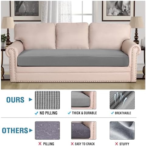 H.VERSAILTEX Super Stretch Individual Seat Cushion Covers Sofa Covers Couch Cushion Covers Slipcover Sets Thick Jacquard Textured Twill Fabric (1 Piece Sofa Cushion Cover, Dove) - Image 2