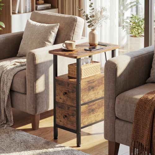 LOAKEKEL Narrow End Table with Charging Station, Small Nightstand - Image 2