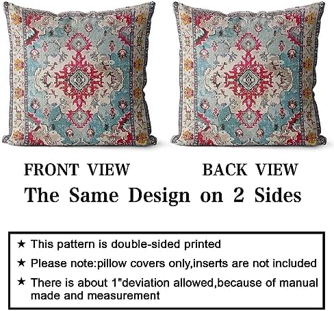 Snycler Boho Throw Pillow Covers 16x16 inch Set of 2 Boho Rug Carpet Double Sided Pattern Cotton Soft Pillow Case Cushion Cover Pillowcase for Couch Sofa Bed Decorative (Rose Red) - Image 2