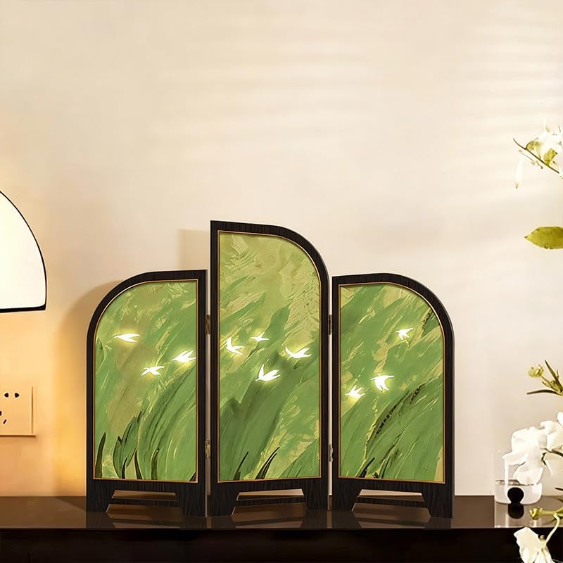 Tabletop Folding Screen, Green Flying Bird Desk Partition - Image 4