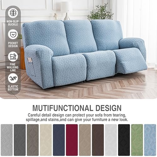 Gennia Waterproof Recliner Sofa Cover,3 Seat Couch Cover,Light Blue - Image 7