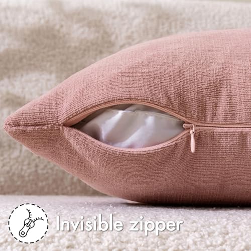 MIULEE Blush Pink Chenille Couch Throw Pillow Covers, 18x18 - Image 3