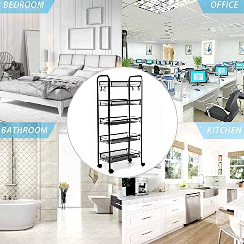 JANE EYRE 5-Tier Rolling Utility Storage Rack Cart on Wheels, Trolley Craft cart, Multi-Purpose Organizer Shelf, Black - Image 3