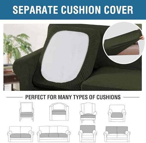 H.VERSAILTEX 4 Piece Stretch Sofa Covers for 3 Cushion Couch Furniture Slipcovers for Living Room (1 Base Cover Plus 3 Seat Cushion Covers) Jacquard Fabric Cover (XL Sofa, Olive) - Image 5