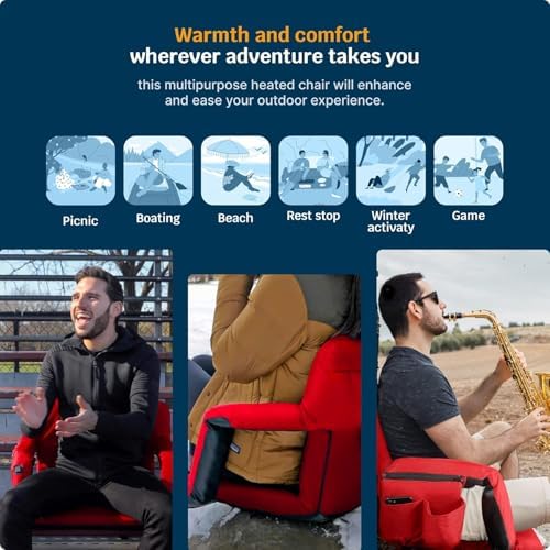 Alpcour Heated Reclining Stadium Seat for Bleachers – Wide Bleacher Chair with Back Support and Cushion, Armrests, Side Pockets, & Hook – Stadium Seats Chairs for Camping, Kayak, Paddle Board & More - Image 7