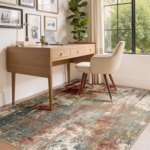 RELEANY Washable 4'x5' Abstract Area Rug for Living Room Rustic Brown - Image 3