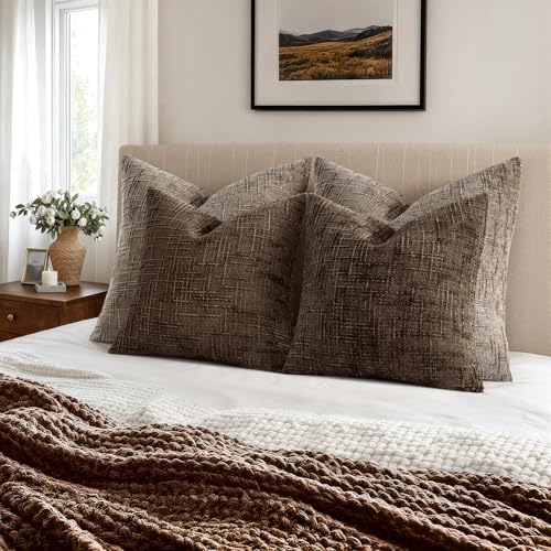 MIULEE Chenille Textured Throw Pillow Covers Reddish Brown 20x20 Set of 2 - Image 4