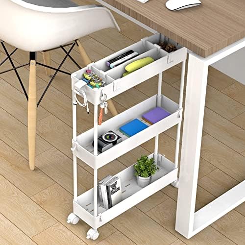 SPACELEAD Slim Storage Cart 3 Tier,Bathroom Organizer Rolling Utility, Mobile Shelving Unit Slide Out for Office, Kitchen, Laundry Room & Narrow Places,White - Image 3