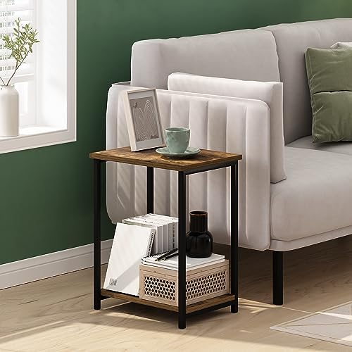 Furinno Simplistic 2-Tier Metal Frame Side Table, Set of 2, Amber Pine - Image 2