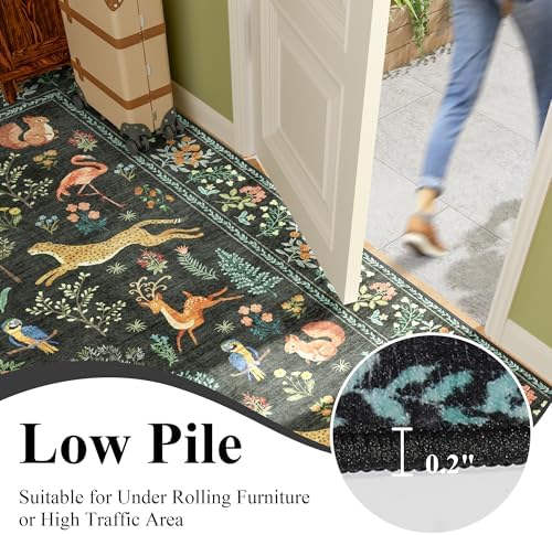 DUKINO 5ft Round Rug, Washable Animal Non Slip Circle Area Rug, Black - Image 7