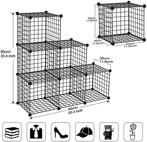 Wire Cube Storage Organizer, Metal Storage Shelves Bookshelf, Stackable Modular Closet Organizer for Bedroom Living Room, Office, Storage Shelves (6 Cubes, Iron) - Image 3