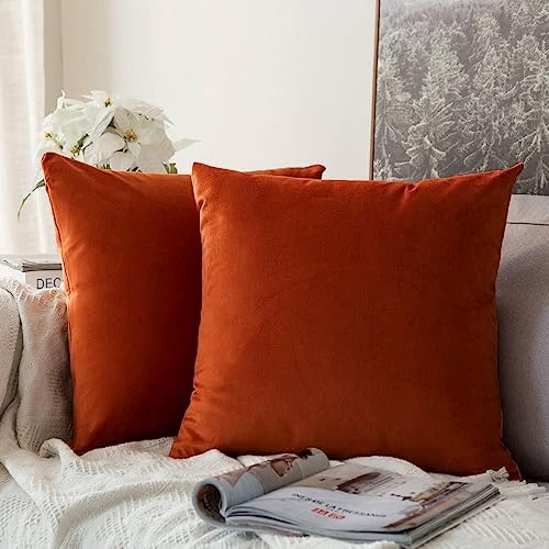 MIULEE Velvet Fall Throw Pillow Covers 16x16 Inch Pack of 2 Burnt Orange by MIULEE