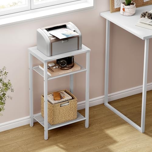 Hoctieon 3 Tier End Table, Telephone Table, Narrow Side Table with Storage, Nightstand for Small Spaces, Metal Frame, for Living Room, Bedroom, Sofa Couch, Hall, Easy Assembly, White - Image 6