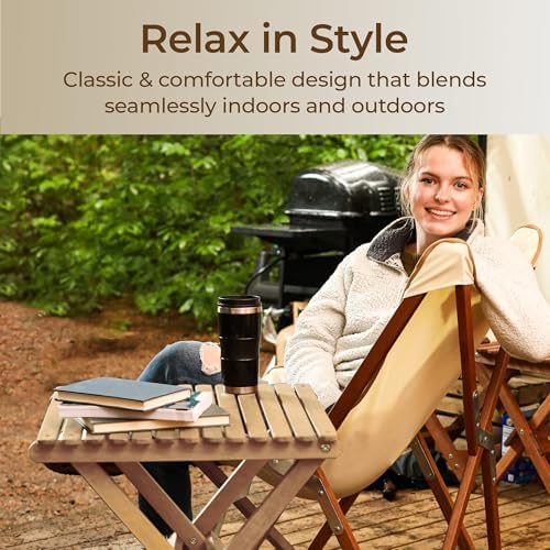 BYER OF MAINE Pangean Folding Wooden Side Table, and Garden Use, Patio - Image 5