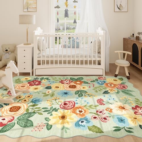 DUKINO 5x7 Area Rugs for Bedroom, Floral Washable Rug Non Slip, Green - Image 3