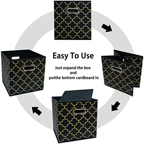 Black Foldable Storage Cubes Bins , Fabric Storage Box Cubes Organizer Baskets with Dual Handles for Home Organizer Black Gold - Image 6