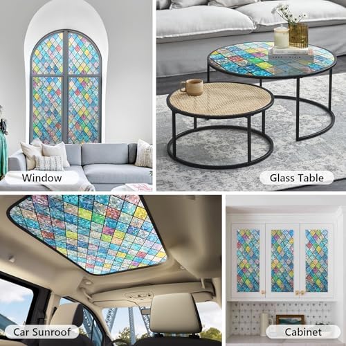 LEMON CLOUD Stained Glass Window Privacy Film Static Cling, 35.4″ x 78.7″ - Image 5