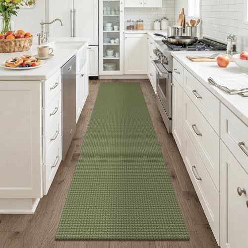 KOZYFLY Cotton Runners for Hallway 2x8, Washable Runner Rug, Woven Non Slip Kitchen Runner, Braided Entryway Rug, Floor Carpet for Foyer, Bedroom, Hall, Olive Green/Earthy Green - Image 2