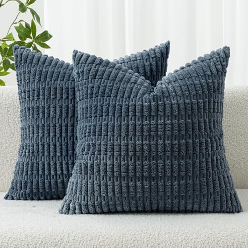 MIULEE Euro Sham Corduroy Decorative Throw Pillow Covers 24x24 Blue by MIULEE