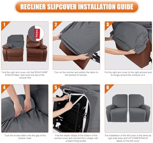 VANSOFY Stretch Recliner Loveseat Cover, Slipcover, Dark Gray, 2 Seater - Image 5