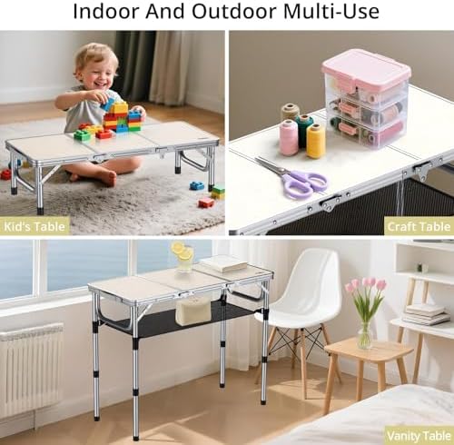 Anbte 3ft Folding Camping Table, 3 Adjustable Height Max 27.5", Silver - Image 6