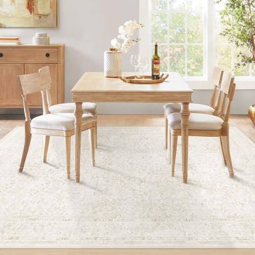 Bedroom Rug Washable Large Area Rugs Foldable Low Pile Print Non Slip Boho Patterned Rugs for Bedroom Living Room Dining Home Office (Floral Beige, 5'x7') - Image 6