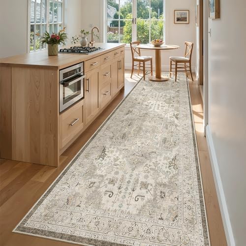 Madane Hallway Runner Rug 3x10 Washable Kitchen Runners 10ft, Ivory/Brown by Madane