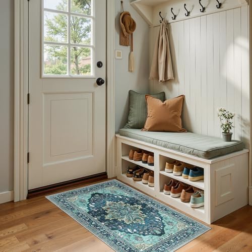 RELEANY Washable Area Rug, Small 2'x4', Teal by RELEANY