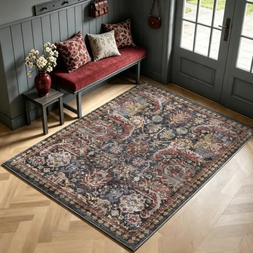 RUGSURE Washable Area Rugs - Perfect for Living Room, Bedroom, Kids Room, Nursery - Stain & Water Resistant Non-Slip, Pet & Child Friendly, Vintage Tribal Area Rugs (Rust, 4' x 6') - Image 3